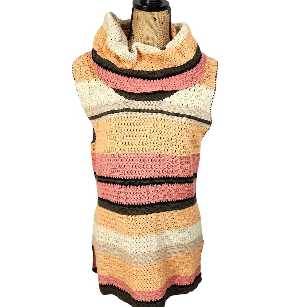 DANA BUCHMAN Size XL Sleeveless Cowl Neck Peach Pink Knit Sweater Blouse EUC